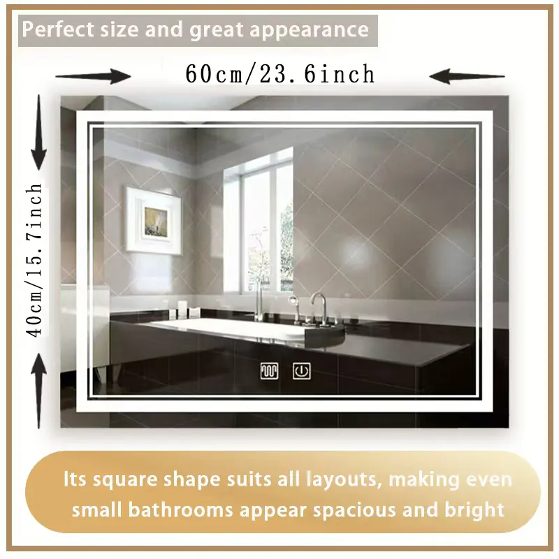 Touch-Activated Defogging Rectangular Bathroom Vanity Mirror