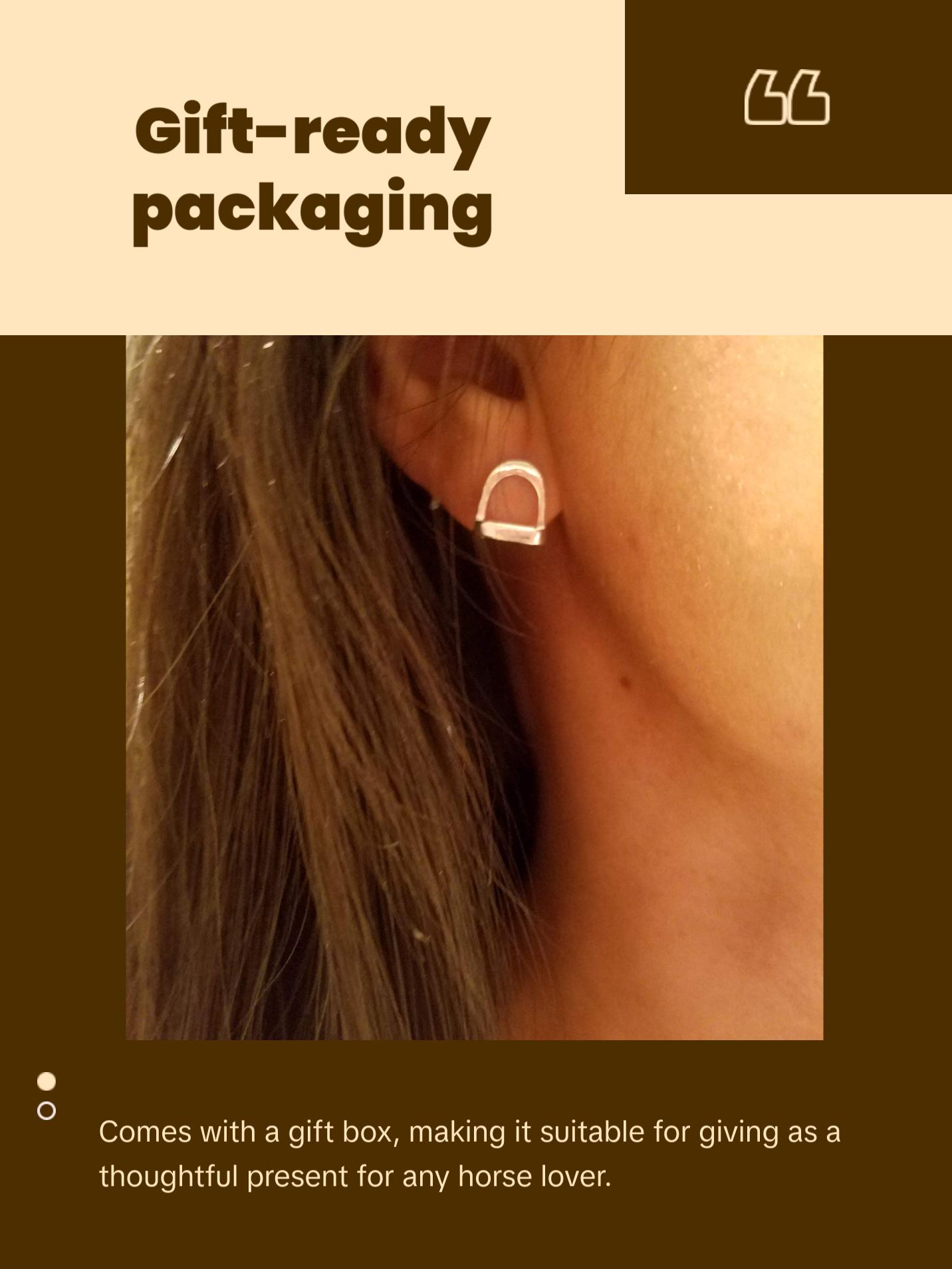 Set of Double Stirrup Horse Lariat Necklace and Stirrup Earrings Equestrian Jewelry #G318