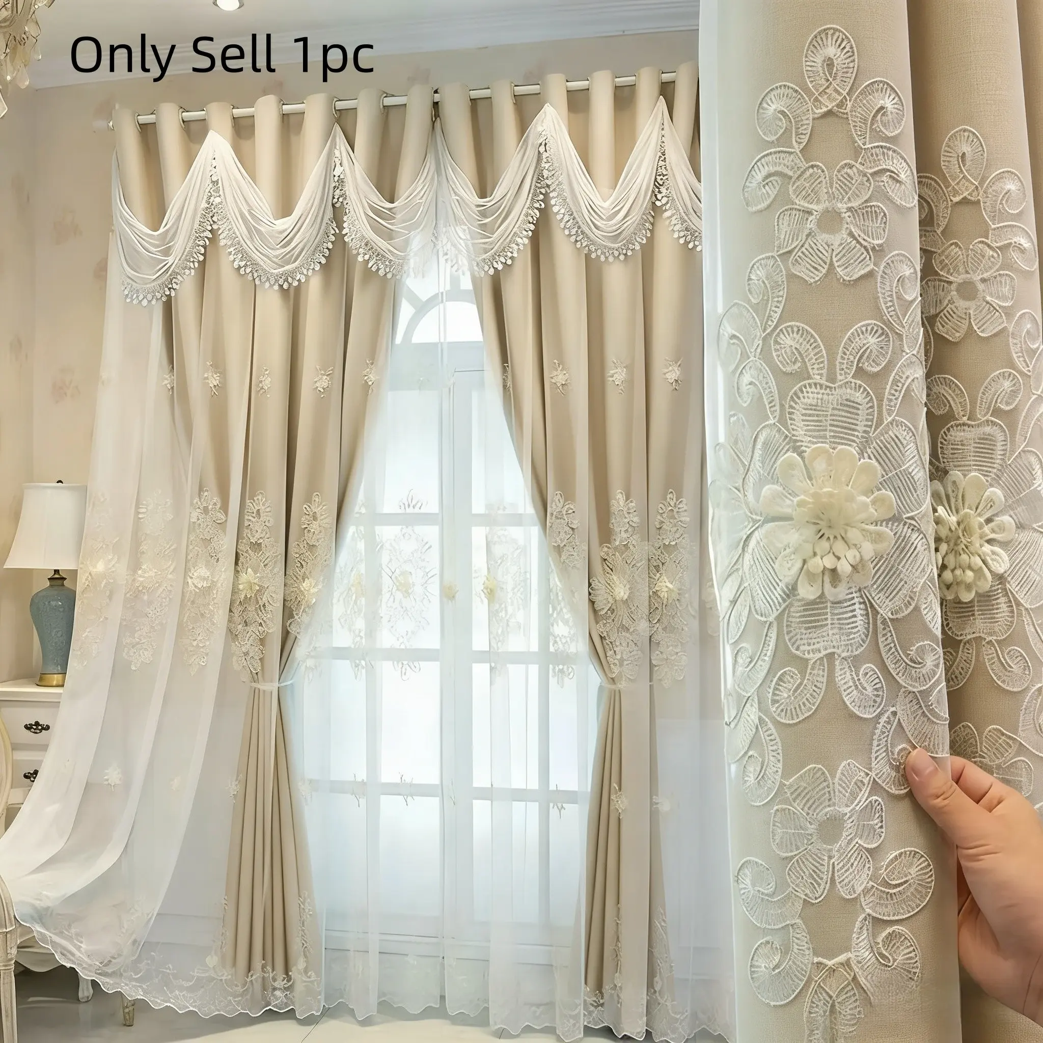 1-Count Double-Layer Blackout Window Curtain, Wave Header Design, Suitable for Living Room, Bedroom, Study & Office, Blackout Window Cover