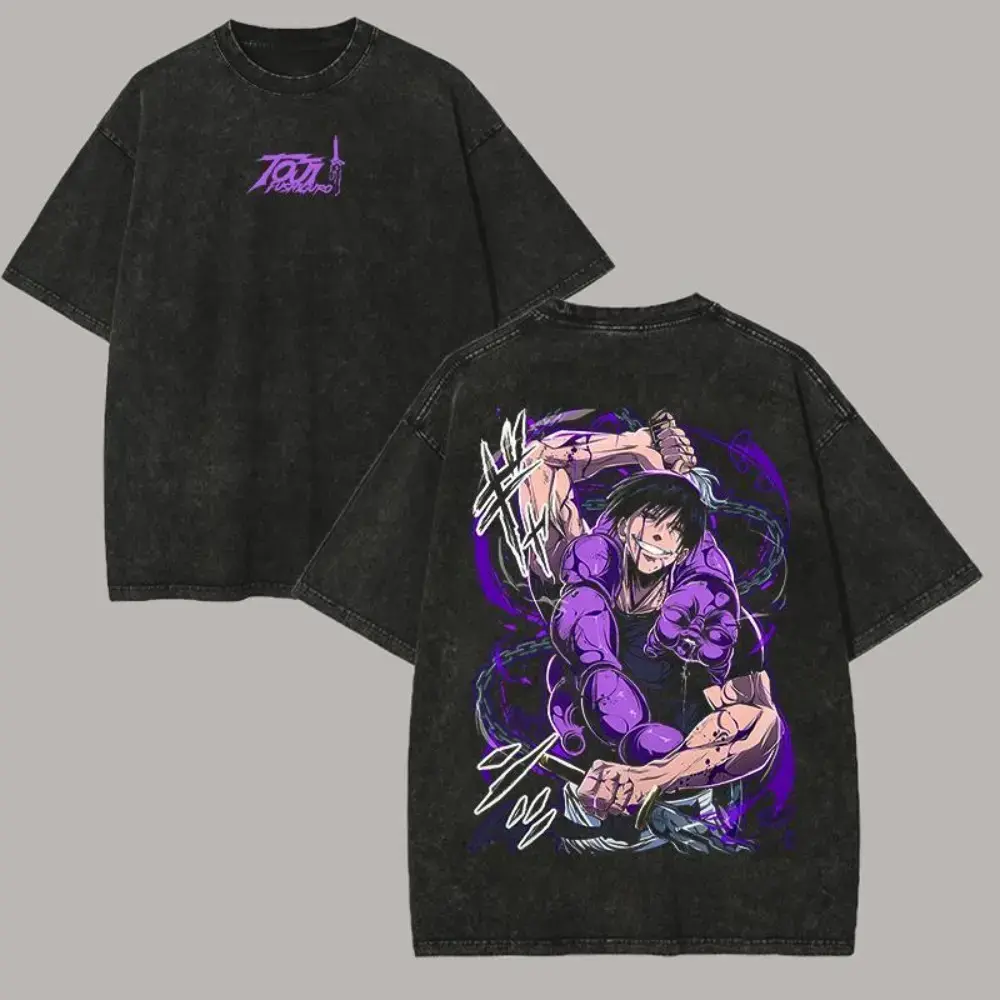 Fushiguro Toji Graphic Cotton T-Shirt - Jujutsu Kaisen Manga Vintage Washed Men's Top, Oversized Seamless Ribbed Short-Sleeve Apparel for Anime Fans, Classic, Menswear, Soft