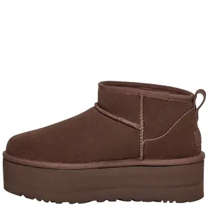 UGG Classic Ultra Mini Platform Suede Ankle Boots for Women with Warm Fleece Lining in Chocolate Color