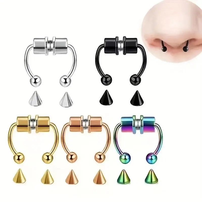 1/2/5 count  Stainless Steel Magnetic Septum Nose Ring, Body Jewelry for Men