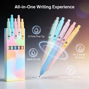 5Pcs Press Rainbow Gel Pens, Smooth Writing Quick-Dry Black Ink for Journaling, School & Office Supplies