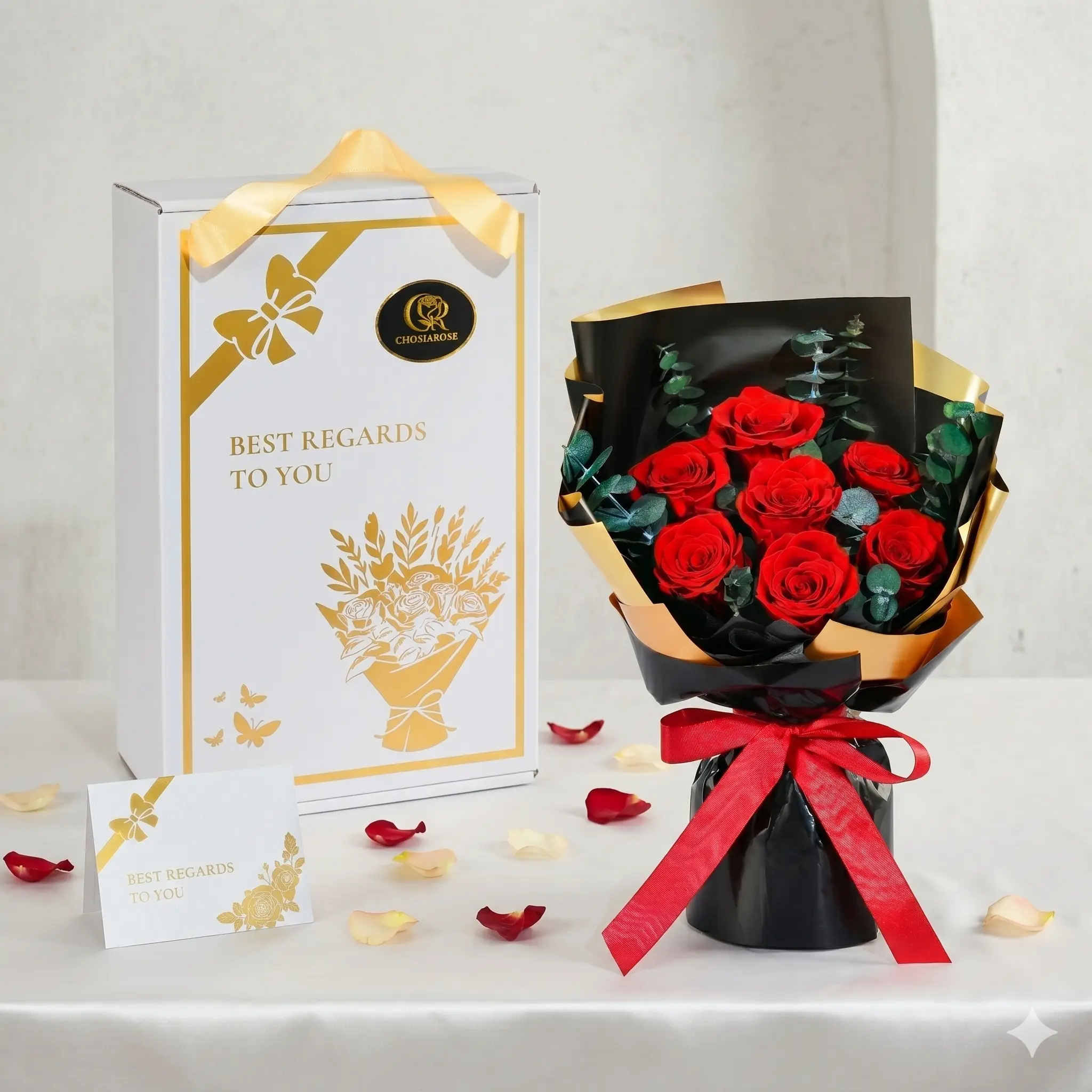 Chosiarose Premium Eternal Rose Bouquet - Decorative Real Flower Ornaments, Feminine Gift Box for Ladies, No Redundancy Home Decor for Wife, Mother's Day Anniversary Birthday Delivery, Commemoration