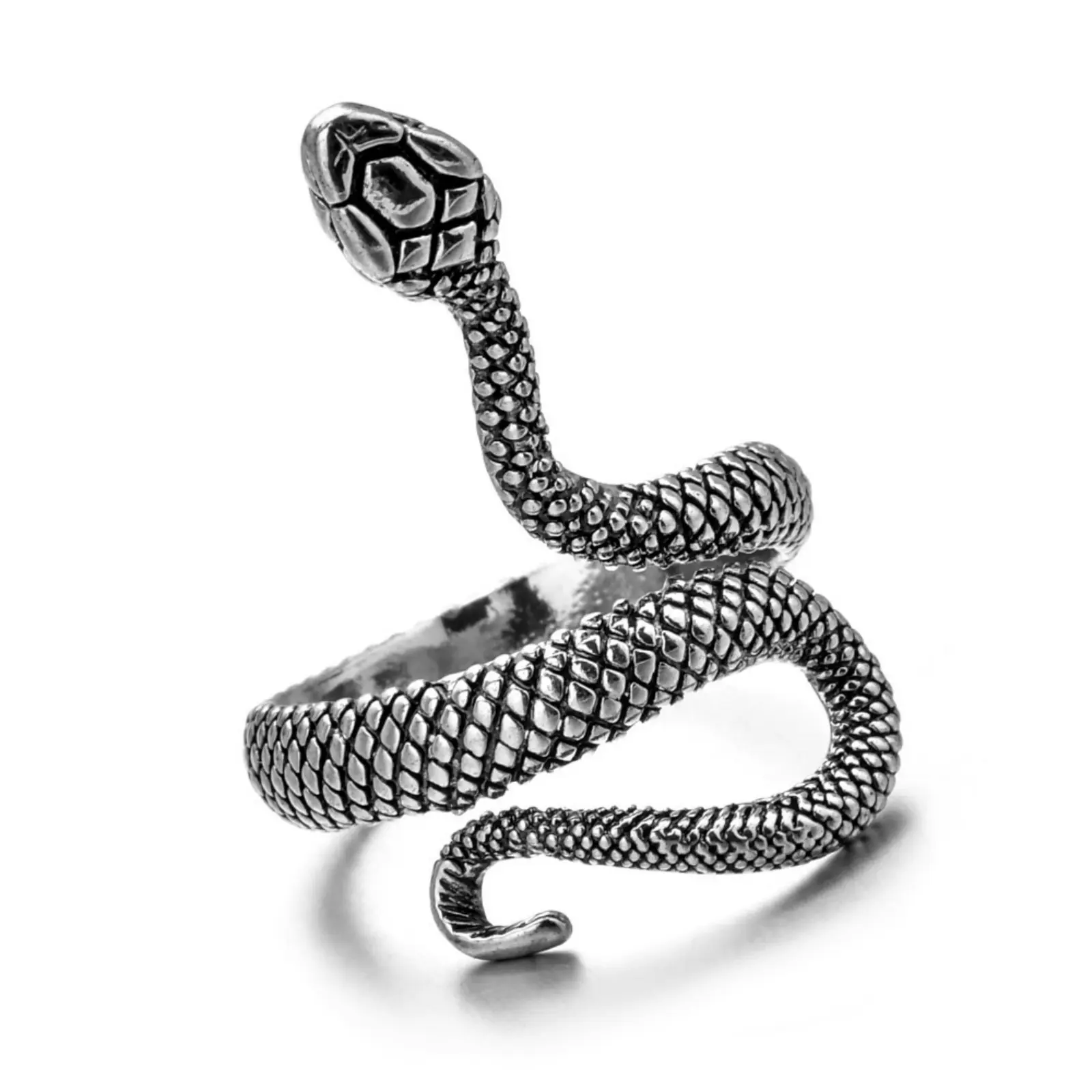 Unisex Retro Open-Wrapped King Cobra Ring - Simple Creative Trendy Cool Artificial Gemstone Jewelry, Men's Accessories, Casual Ring
