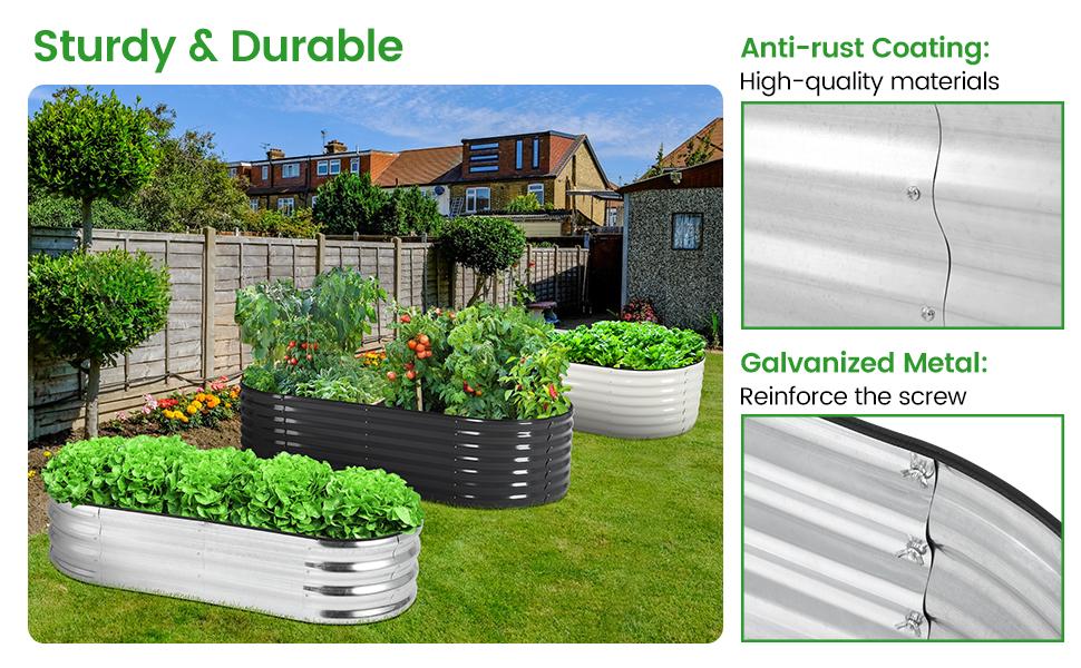 【GARVEE】Galvanized Silver Raised Garden Bed Kit 4.5×2×1ft, 2pcs Oval Metal Planter Boxes for Vegetables, Flowers, and Fruits with Anti-Rust Coating and Rubber Edge Protection, Outdoor Durable Garden Solution 【GARVEE】Galvanized Silver Raised Garden Bed Kit 4.5×2×1ft, 2pcs Oval Metal Planter Boxes for Vegetables, Flowers, and Fruits with Anti-Rust Coating and Rubber Edge Protection, Outdoor Durable Garden Solution
