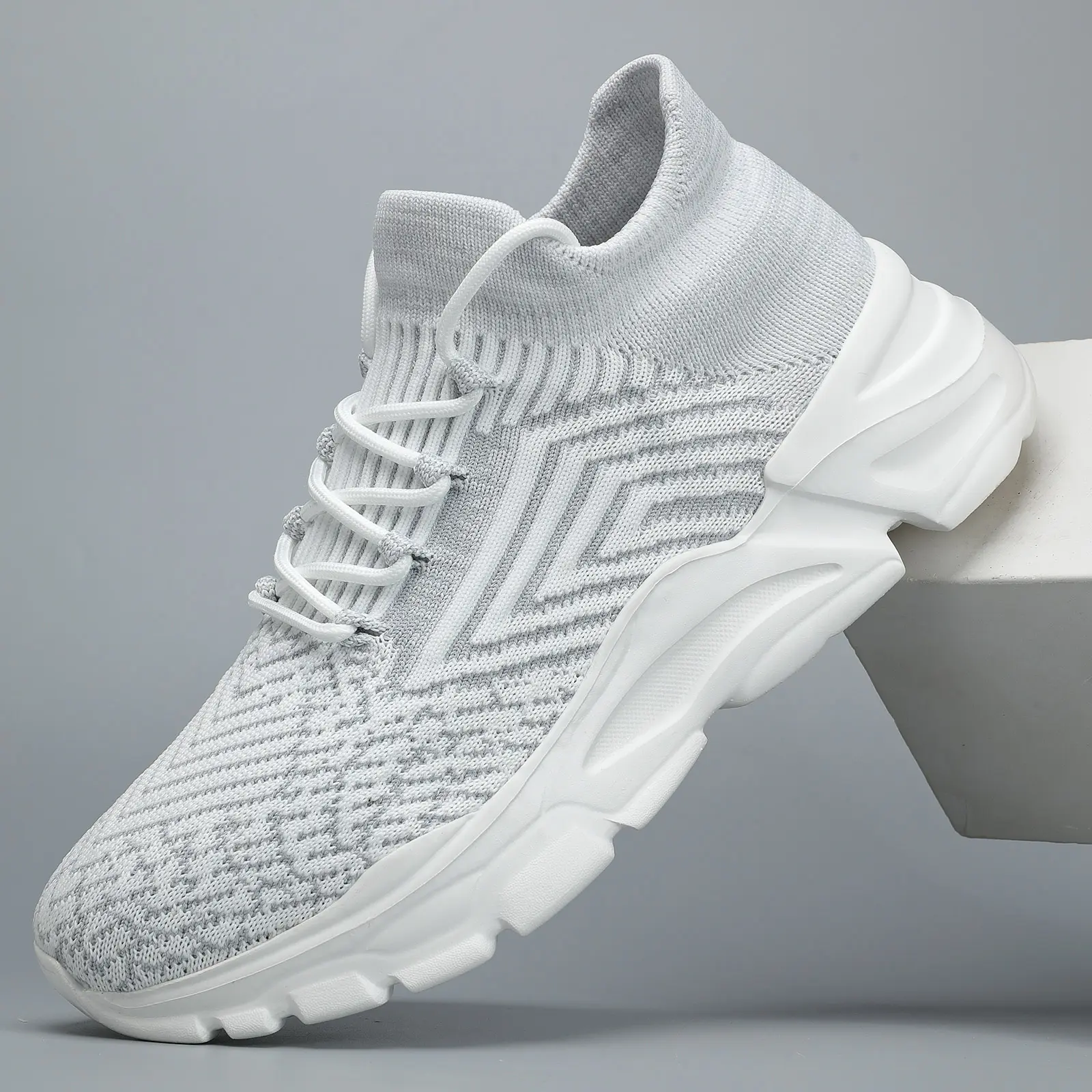 Men's Active Casual Trainers, Blue Knit Sock Style Breathable Running Sneakers for Lightweight Training & Athletic Wear, Running Shoes, Knit Fabric, Lace-Up,shoes for back to school,back to school shoes