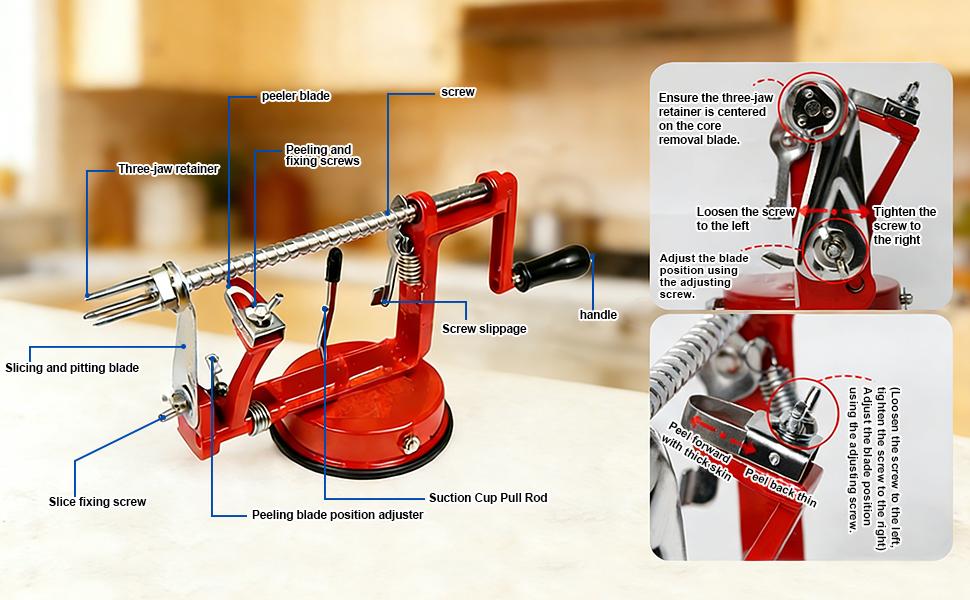 Apple Peeler Corer Slicer with Suction Base – Hand Crank Spiral Cutter Apple Peeler Corer Slicer with Suction Base – Hand Crank Spiral Cutter