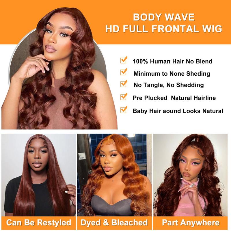 13x6 Reddish Brown Lace Front Wigs Human Hair Pre Plucked 26 Inch 200% Density Body Wave Hd Lace Front Wigs Human Hair Colored Copper Red Lace Frontal Wigs 13x6 Brown Glueless Wigs