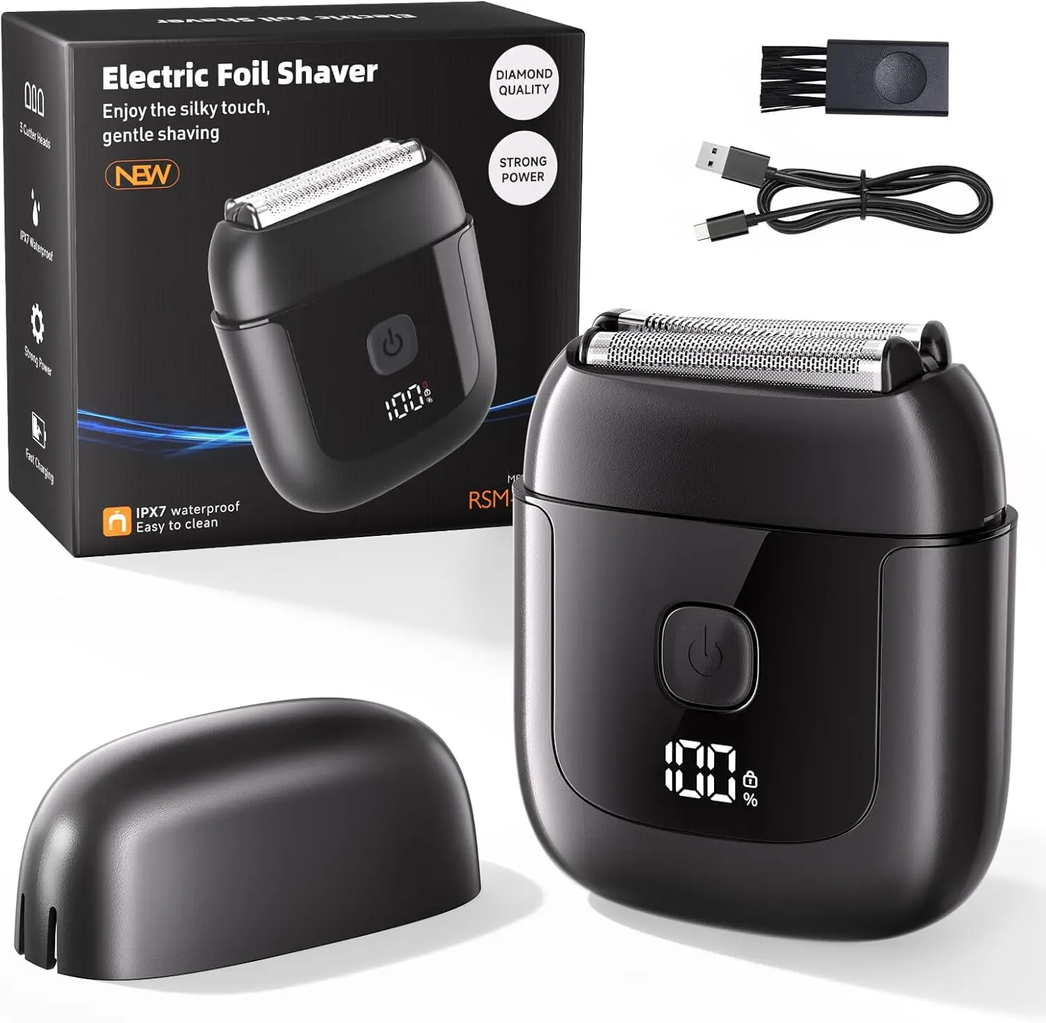 Electric Foil Shavers for Men: Mini Electric Razor with 3 Floating Blades, IPX7 Waterproof Foil Shaver, USB-C Rechargeable Shavers for Men with Travel Lock, Compact Grooming Gift for Home & Travel,Fathers Day Gift