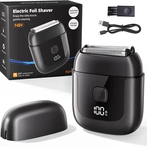 Vimlinc Men's Cordless Facial Shaver & Trimmer - 3 Floating Stainless Steel Blades, Hypoallergenic Smooth Shave, IPX7 Waterproof, USB-C Rechargeable, LED Display, Compact Cleansing Grooming Tool with Travel Lock, Father's Day Gift for Home & Travel