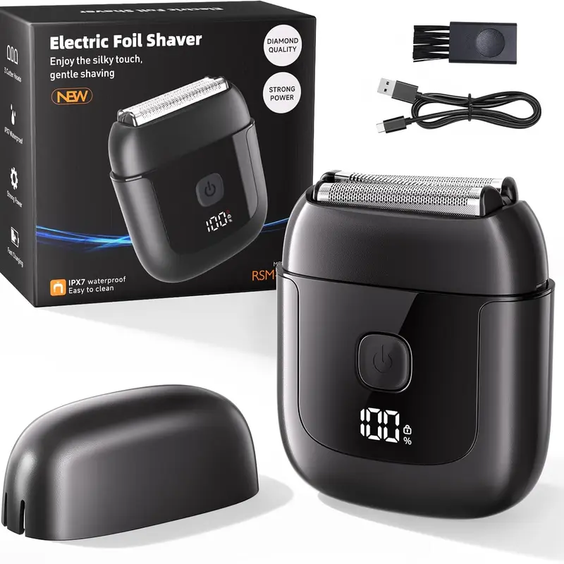 Vimlinc Men's Cordless Facial Shaver & Trimmer - 3 Floating Stainless Steel Blades, Hypoallergenic Smooth Shave, IPX7 Waterproof, USB-C Rechargeable, LED Display, Compact Cleansing Grooming Tool with Travel Lock, Father's Day Gift for Home & Travel