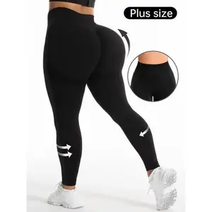 Plus Size Solid High Waist Sports Tummy Control Leggings, Tight-fitting Comfy Breathable Seamless Skinny Pants for Yoga Gym Workout, Women's Sport & Outdoor Clothing for All SeasonsGift