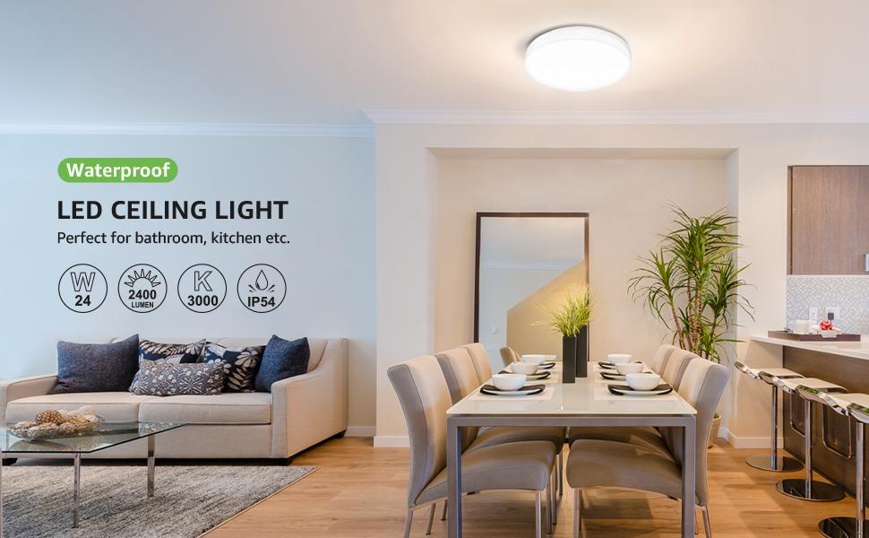 Lepro 15 watt Flush Mount LED Ceiling Light Fixture for Bathroom Waterproof Soft Warm White 3000 Kelvin 1250 Lumen 120 watt Equivalent Ceiling Lamp for Kitchen, Laundry, Bedroom, Hallway