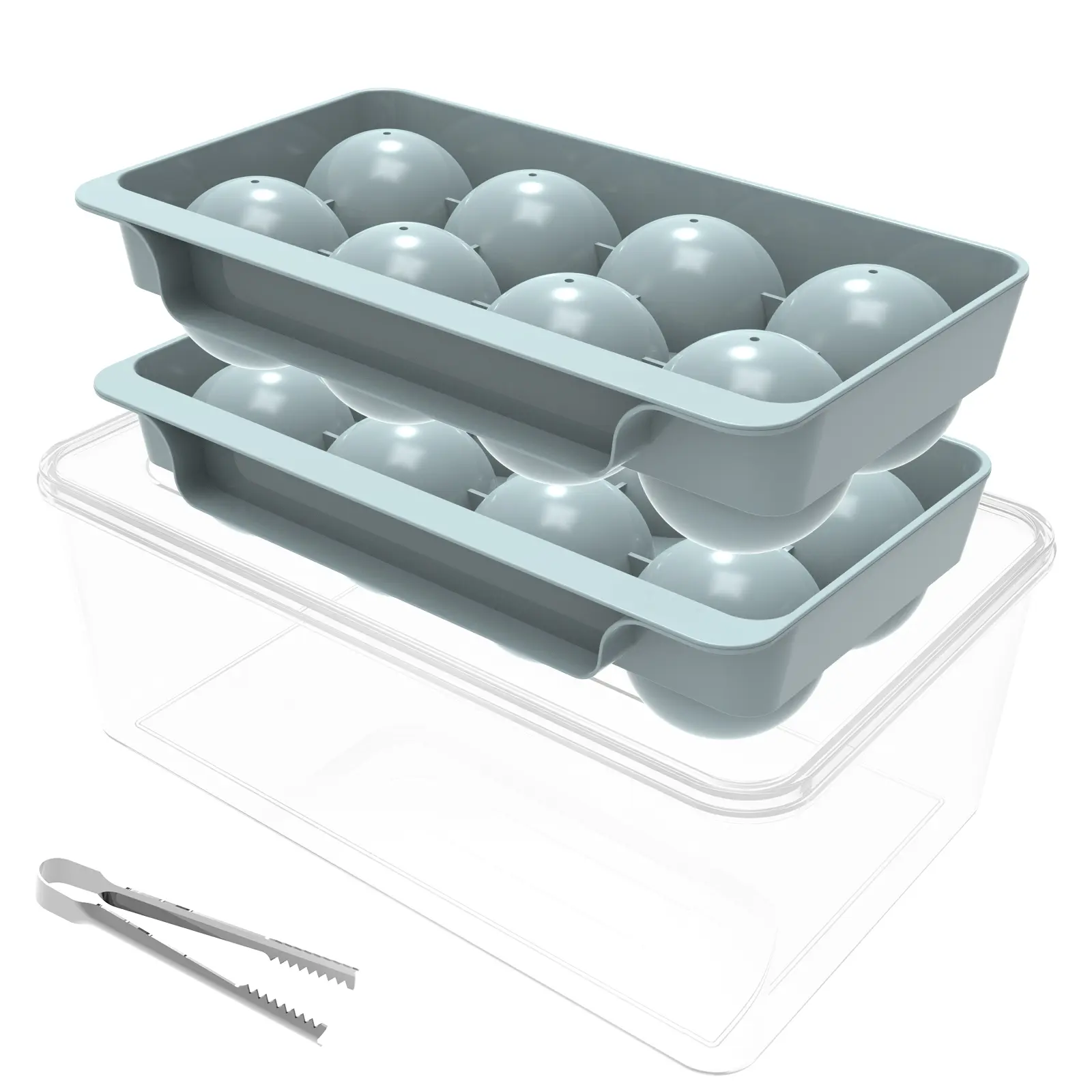 Summervibes WIBIMEN 2.5" Ice Ball Molds | 8 Balls, 2-Pack | Easy Release with Ice Box & Tongs | Ideal for Whiskey & Bourbon Containers Plastic Home Bar Accessories Blue