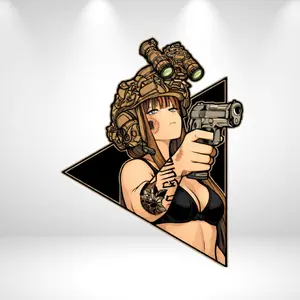 Anime Tactical Girl Sticker – Black Bikini Soldier with Pistol & Helmet  Military Style Vinyl Decal for Laptop, Helmet, Gun Case, Car, EDC Gear
