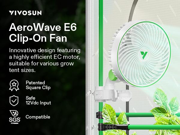 VIVOSUN AeroWave E6 Grow Tent Fan 6”, EC Motor, Smart Wifi Control, US Patented Auto Oscillating Clip fan, Weatherproof IP-54, Strong Airflow but Quiet for Hydroponic Ventilation Circulation, 1-Pack