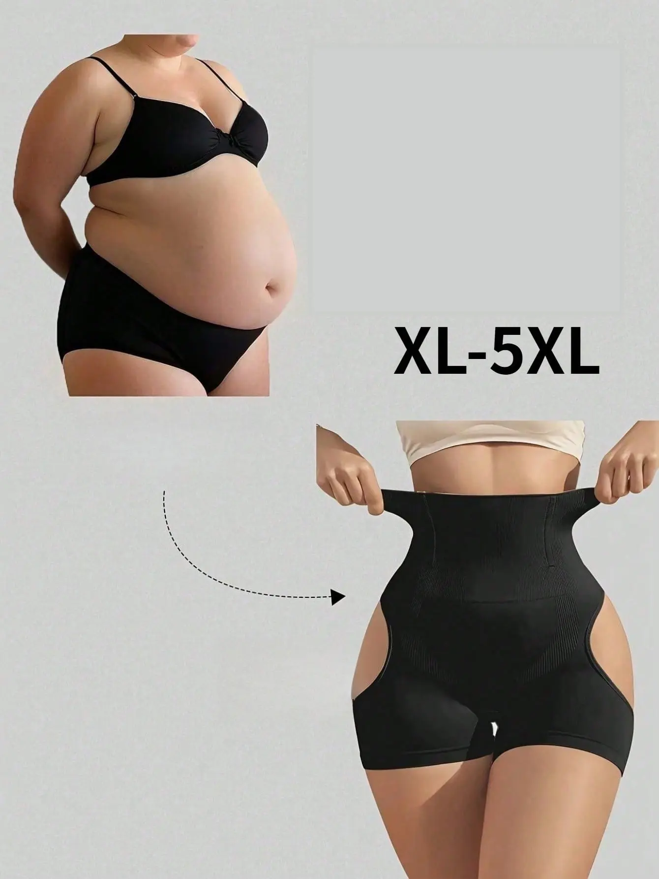 Women's Plus Size High-Cut Seamless Shapewear Panties - Minimalist Design with Hollow Cutout, Flexible Compression for Tummy Control