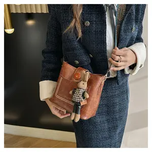 Bucket Bag, Women's Vintage  Charm Bucket Bag with Adjustable Wider Shoulder Strap Crossbody(with accessories)