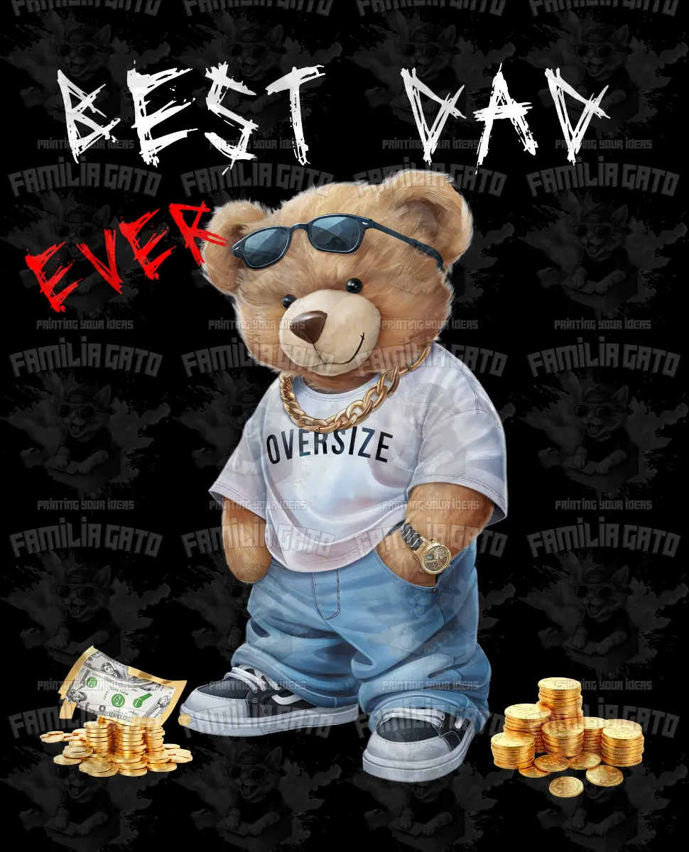 Best Dad Ever Unisex Animal Teddy Bear #4 DTF Transfer - Durable Customized Craft Supply, Hot Peel, Scratch Resistance for DIY Projects