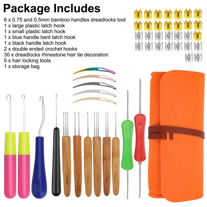 48Pcs Dreadlock Crochet Hook Tool Set-Latch Hook with Storage Bag,Crochet Needle for Hair Braiding,Locking Hair Extensions Tool for Sisterlocks