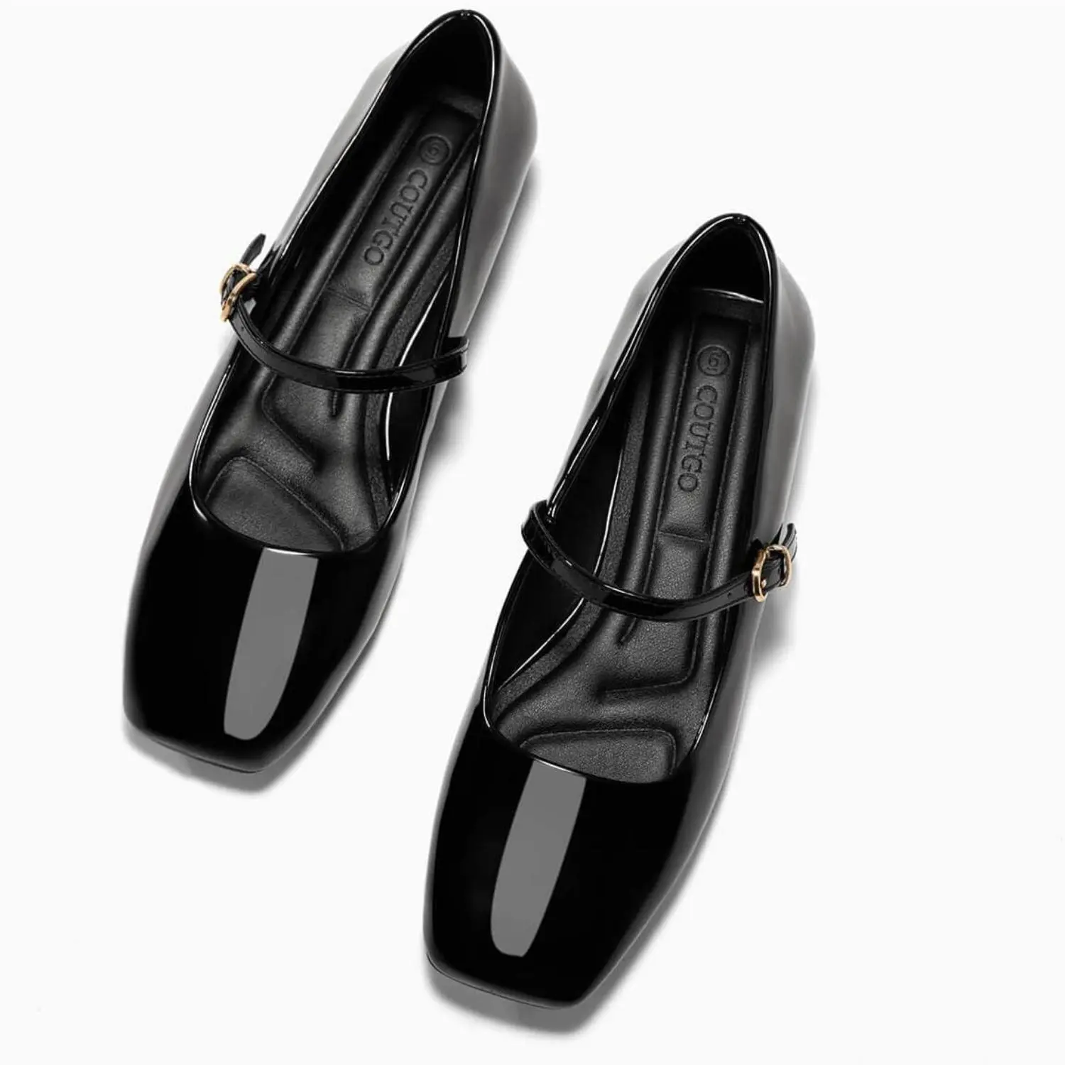 Coutgo Women's Mary Jane Flats Closed Square Toe Ballet Flat Dressy Comfortable Slip on Shoes tiktokshopbacktoschool