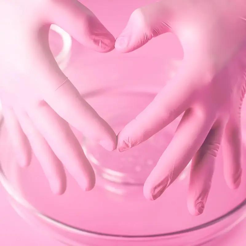 Disposable Nitrile Gloves, Chemical Resistant, Powder-Free, Latex-Free, Food Safe, 4 Mil Thick, Pink Medium Size, Pack of 100