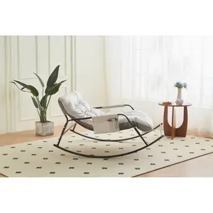 Rocking Chair with Extra-Wide Technical leather Upholstered Gliding Chair Boucle Reclining Chair, Modern Accent Chair for Living Room Nursery Bedroom -white