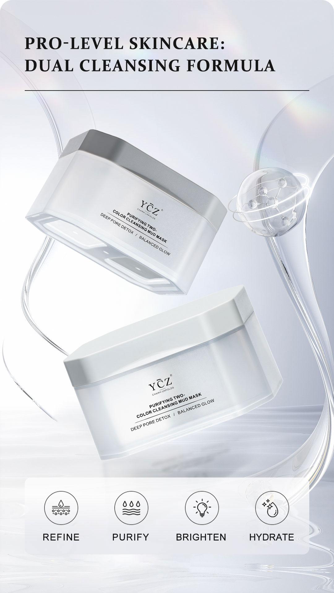 YCZ Purifying Two-Color Cleansing Mud Mask - Dual Clay Face Mask for Deep Pore Detox Oil Control & Hydrating Glow