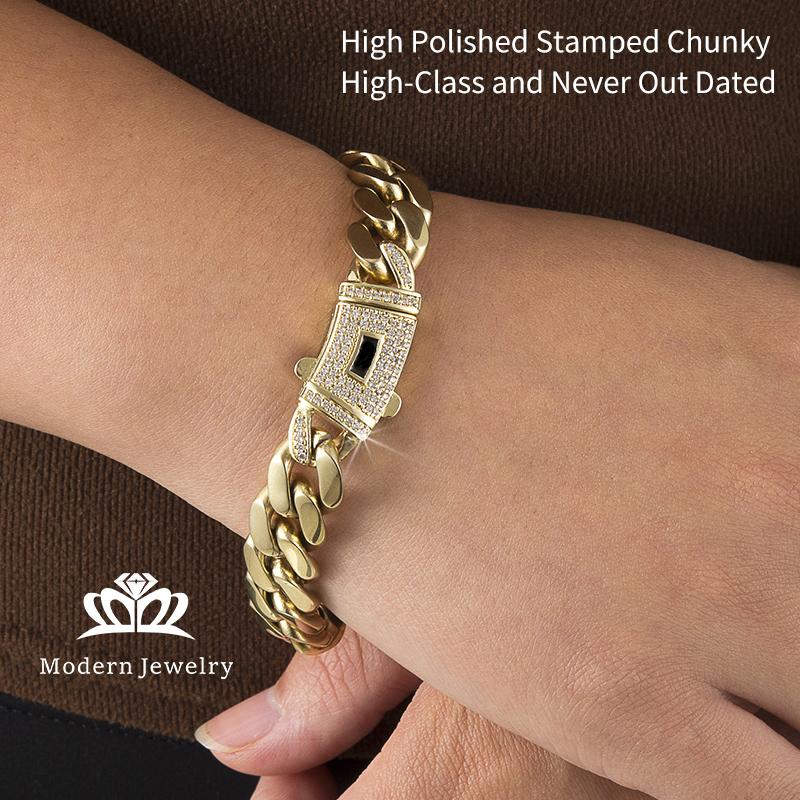 14k Gold Plated Miami Cuban Link Chain Bracelet, Thickened, Dense and Chunky 7.5/8.5 inch-Hip-Hop Jewelry for Men/Women Hypoallergenic Material, Sweat-Resistant, Chunky Gold Bracelet for Streetwear, Dates and Daily Wear, Trendy Accessory Christmas Gift