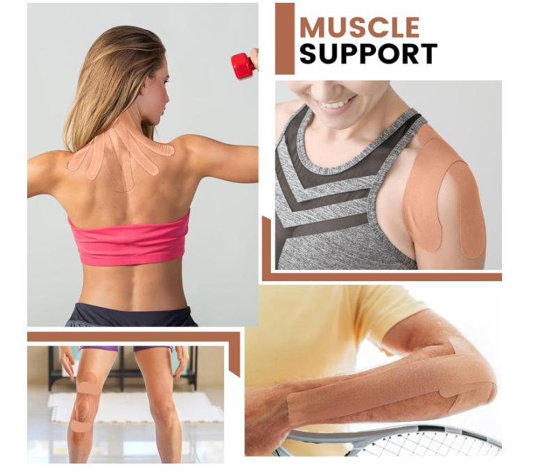 5 Rolls Kinesiology Tape, 2 inch x 16.4 Feet Waterproof Athletic Tape, Uncut Kinetic Tape, Muscle Tape, Sports Tape, Knee Tape for Exercise and Daily Use - Skin Color