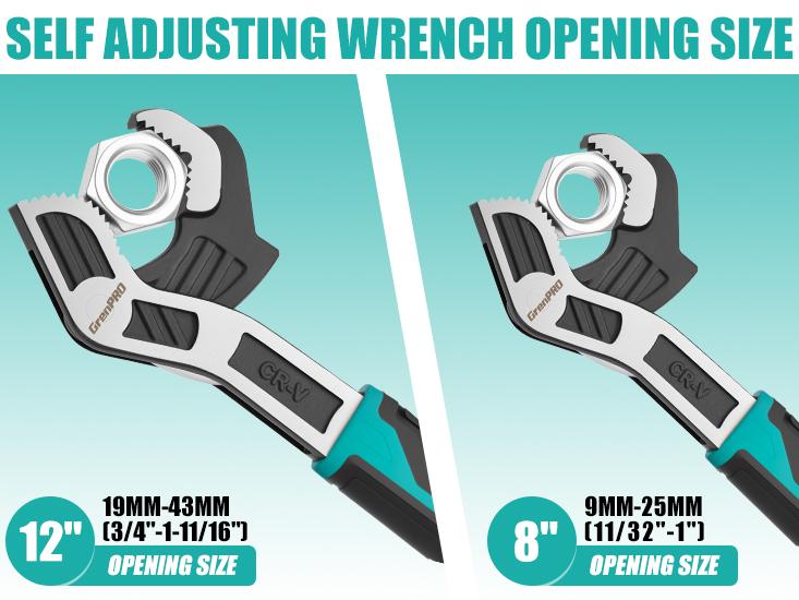 GrenPRO 2-Piece Industrial Grade Metal Ratchet Wrenches Set - 8" & 12" Adjustable Self-Locking Ratcheting Pipe Wrenches, Less Regripping Flexible Head Tools for Plumbing Repair, Faucet Installation