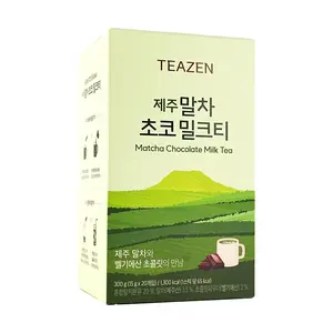Teazen Jeju Matcha Chocolate Milk Tea Powder Sticks - Korean Instant Drink Mix, 20 Sachets