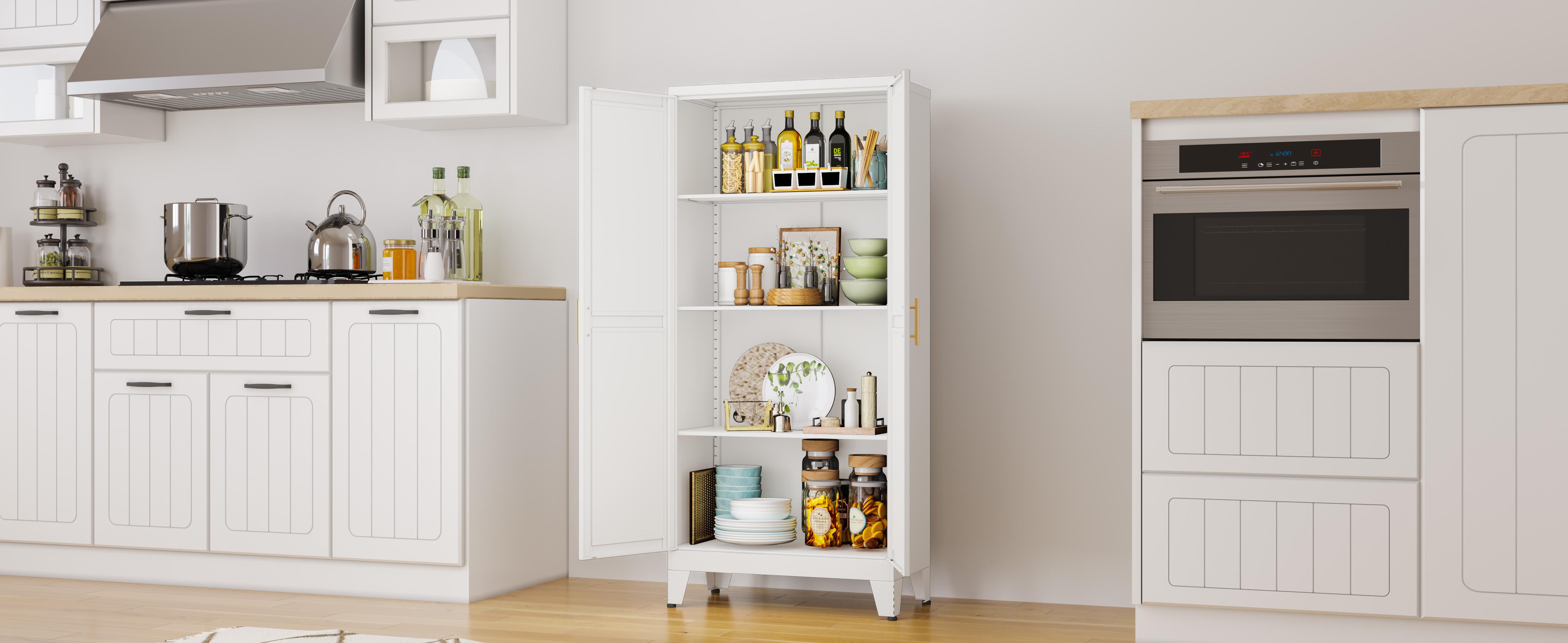 Metal Pantry Cabinet 47"with 2 Doors & 3 Adjustable Shelves, Kitchen Pantry Storage Cabinets for Dining Room, Living Room, Bathroom Furniture Organization storage cabinets drawer dresser Freestanding Cupboard Metal Pantry Cabinet 47"with 2 Doors & 3 Adjustable Shelves, Kitchen Pantry Storage Cabinets for Dining Room, Living Room, Bathroom Furniture Organization storage cabinets drawer dresser Freestanding Cupboard