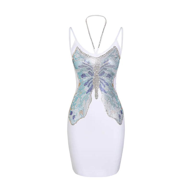 Back Butterfly Diamond Mini Dress