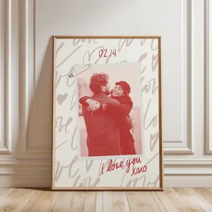 Personalized Couple Photo Print, Custom Love Background Wall Art Poster, Romantic Couple Decor, Anniversary Gift for Him Her, Valentine Love Picture Print