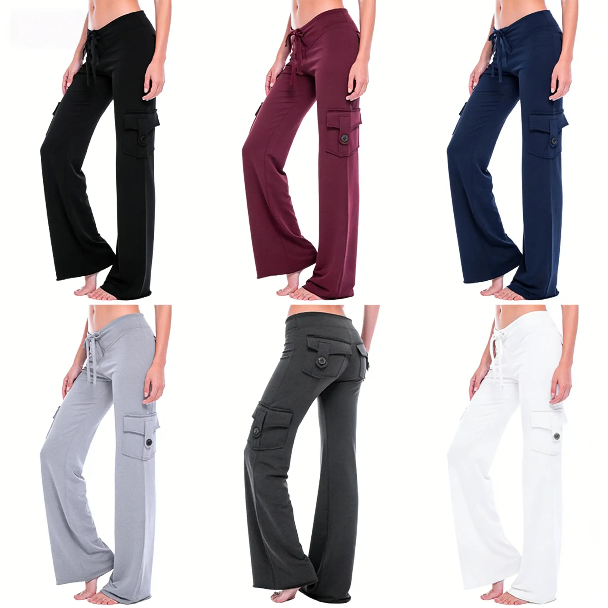 Women's High Waisted Cargo Pants with Pockets, Stretch Elastic Waist Athletic Joggers, Casual Workout Lounge Sweatpants for Running Gym Everyday Wear