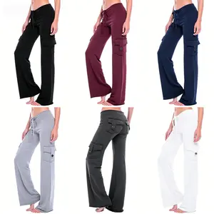 Women's High Waisted Cargo Pants with Pockets, Stretch Elastic Waist Athletic Joggers, Casual Workout Lounge Sweatpants for Running Gym Everyday Wear