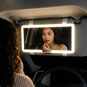 Rechargeable LED Touch Screen Car Mirror, Portable Car Makeup Mirror with Sunshade and Smart LED Charging Function