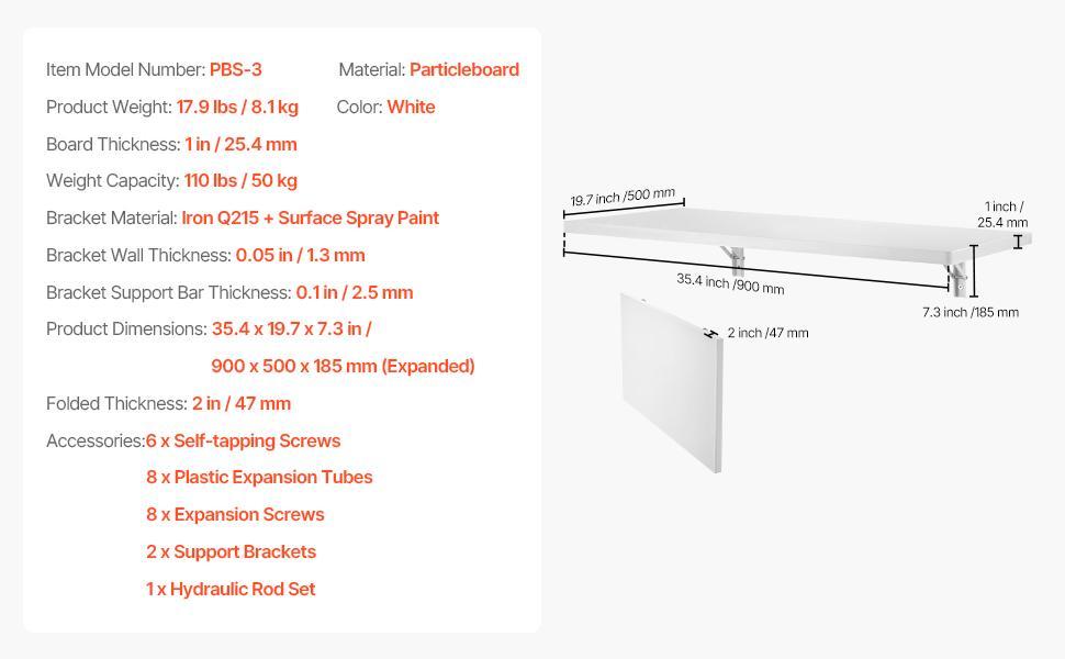 SucceBuy Wall Mounted Folding Table Drop Leaf  Floating Desk with Bracket Fold Down for Home Office Room Kitchen Space-Saving