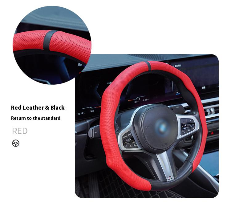 Napa Nappa Leather 15Inch 5D Premium Steering Wheel Cover Ultra-Thin Breathable Anti-Slip Sweat-Resistant Easy Install Universal Fit Enhance Driving Safety Comfort Must-Have Car Essential White