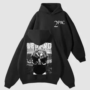 Tupac Shakurr Middle Finger Vintage Style Unisex Hoodie, 90s Hip Hop Legend Graphic T-Shirt, Rap Fan SweatShirt, 2-Sided Print, Full Size Gift for Fans