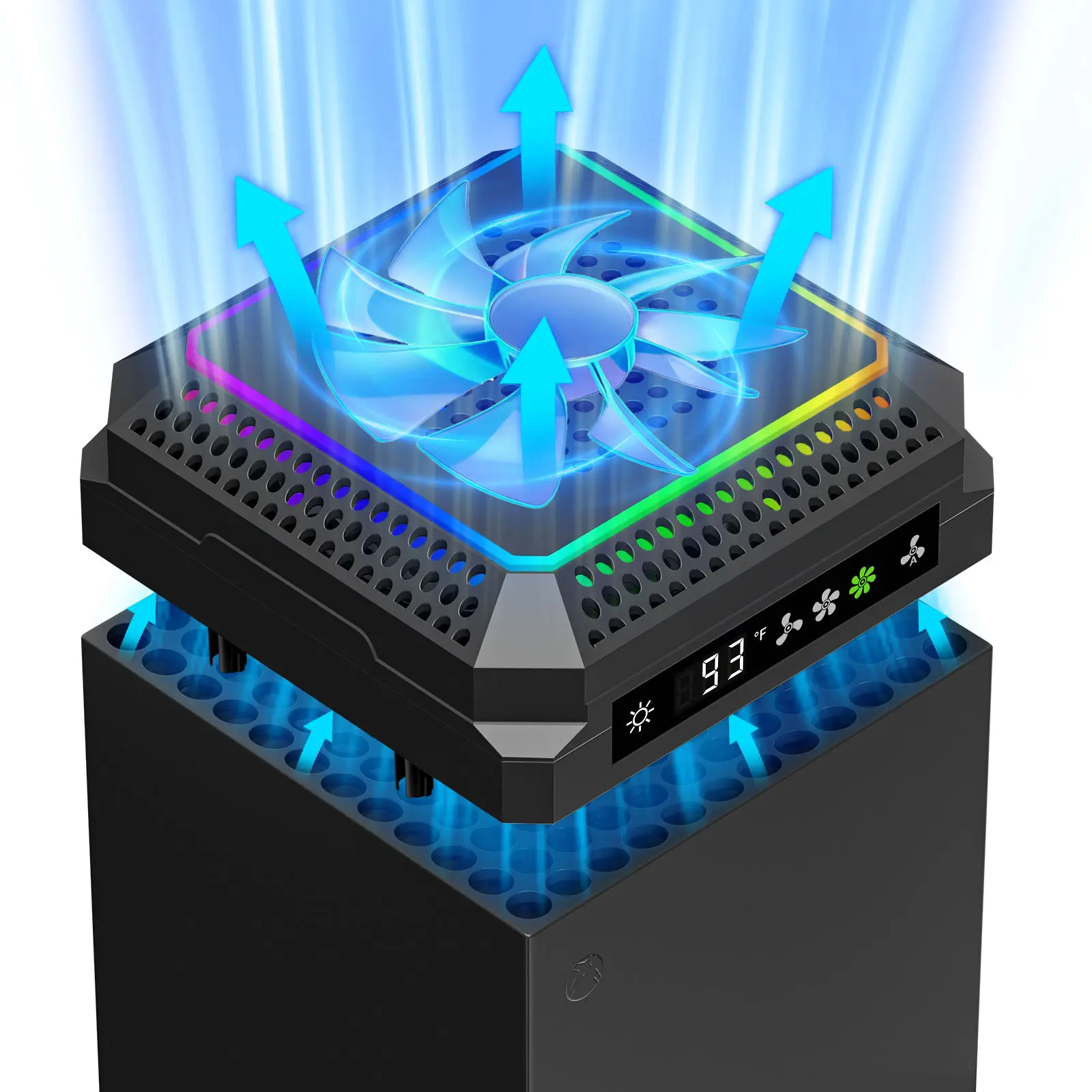 Auto Cooling Fan for Xbox Series X Console with LED Display, High Speed Top Fan Cooler System with 11 RGB LED Light Modes, Whisper-Quiet, Temperature-Adjustable, USB Ports,Xbox Gaming Accessory