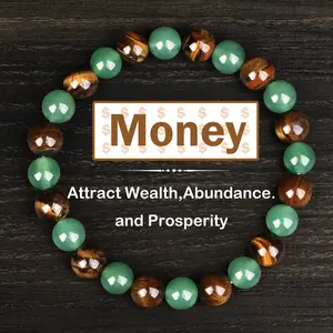 BloomWish S 1pc Money Attraction Bracelet aesthetic with Green Aventurine & Tiger Eye beaded jewelry protection bracelet encouragement gift fashion artificial bracelet of the day Colorblock Beaded Crystal Bracelet handmade Christmas Gift