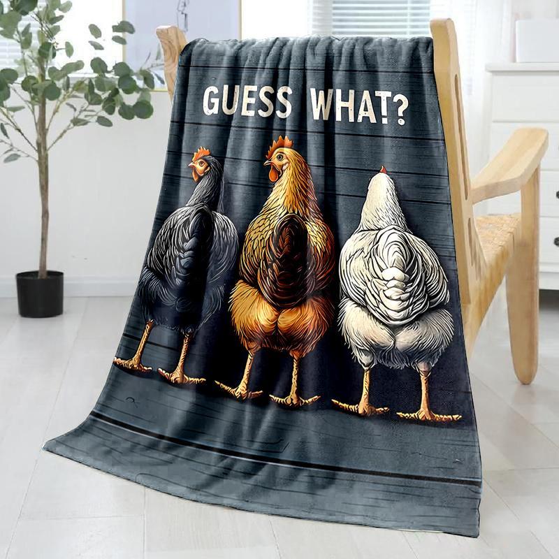 1pc Contemporary Reversible Flannel Fleece Throw Blanket - Cartoon Chicken Backside Guessing Game Print, Digital Print, All-Season Cozy Office Nap & Home Blanket, Gift for Family and Friends