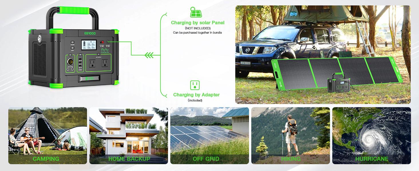 Outdoor Power Station: EBL1000W Solar Generator w/ 999Wh Battery | Powers Home Essentials & Camping Gear
