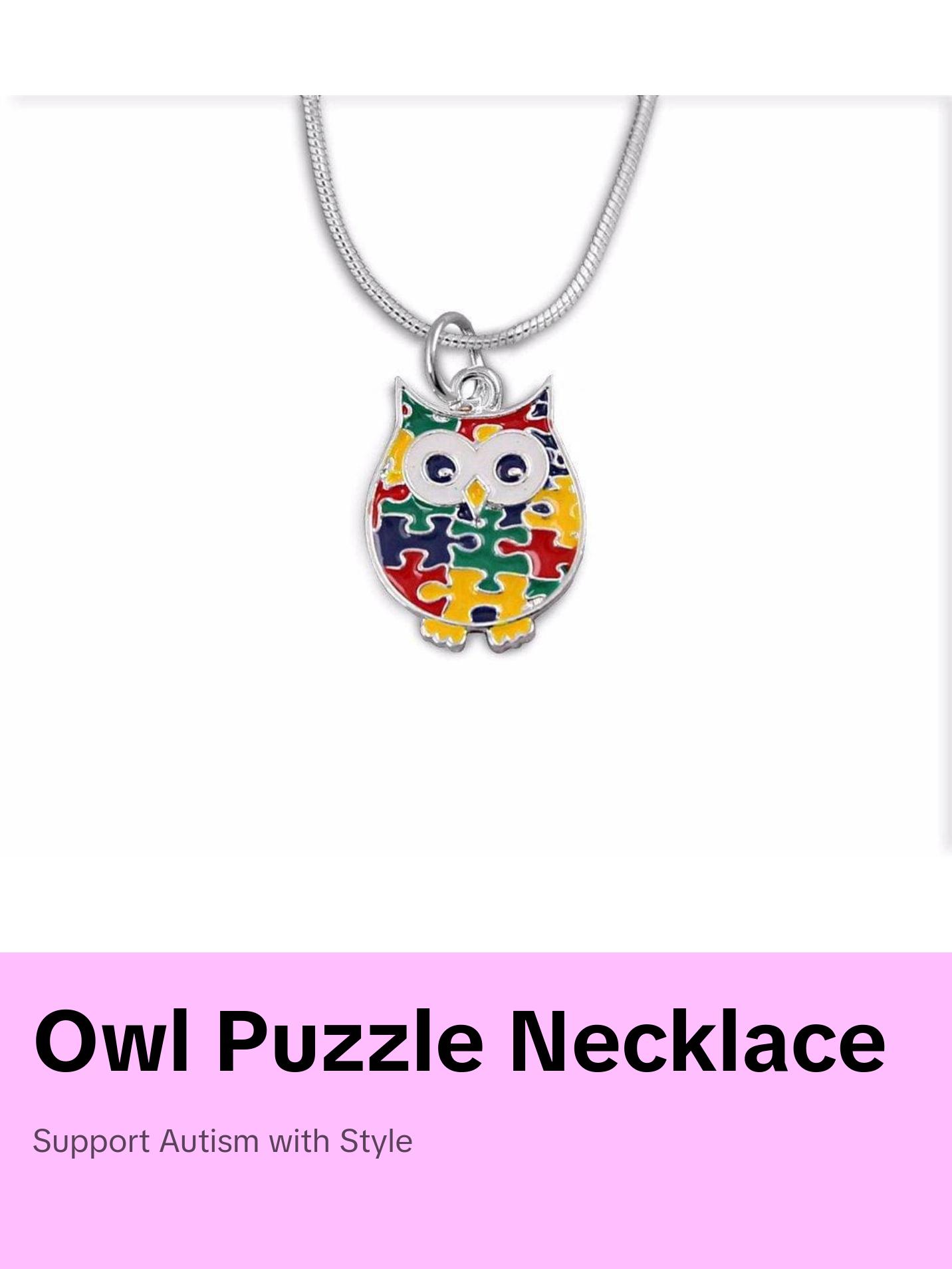 Autism Owl Puzzle Piece Necklace