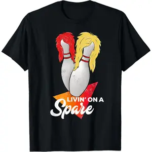 100% Cotton Living On A Spare Bowling League Team T-Shirt