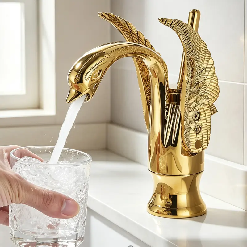 Polished Gold Single Handle Bathroom Sink Faucet - Swan Design 1-Hole Deck Mounted Vintage Lavatory Mixer Tap, Brass Finish Modern Faucet for Bathroom Sinks, Indoor Use, Easy Installation, Durable, Corrosion-Resistant