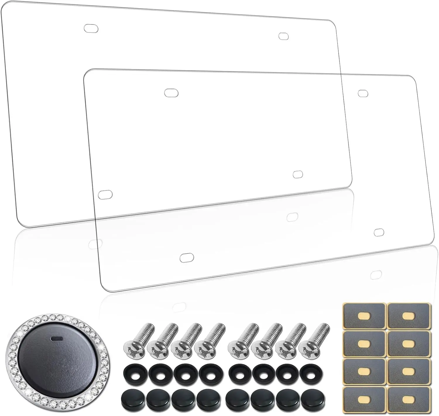 Aootf 2-Pack Unbreakable Plastic License Plate Covers with Screw Caps, Front/Rear Car Tag Protectors, Auto Body Frame & Bumper Replacement Accessory